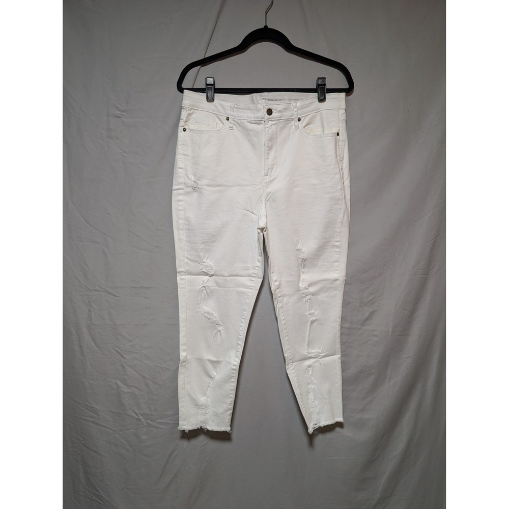 New York & Co White‎ Distressed High Rise Skinny Capri Jeans Raw Hem Cotton 14